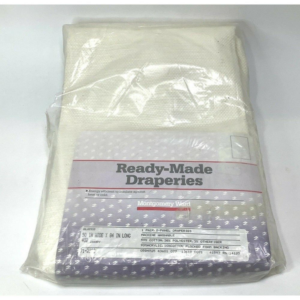 Vintage Montgomery Ward Curtain Panels NOS 50" x 84" Ivory Insulate Heat Cold